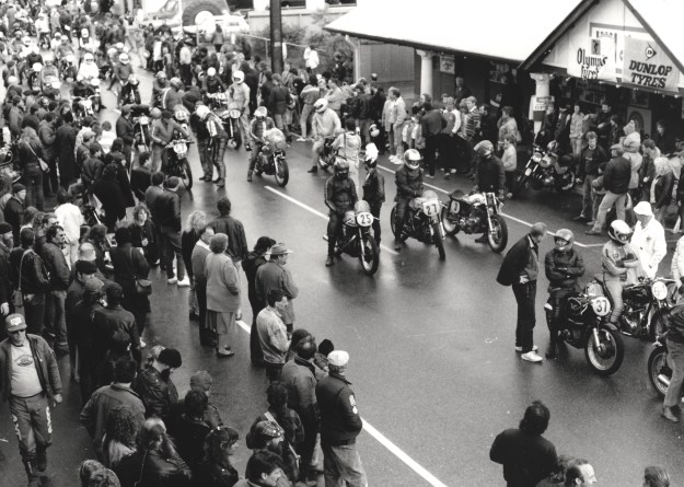 The grid lines up for the start of the 1988 Lobethal TT recreation.