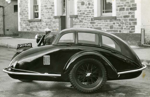 One of the Tilbrook sidecar designs outside the Kensington factory.