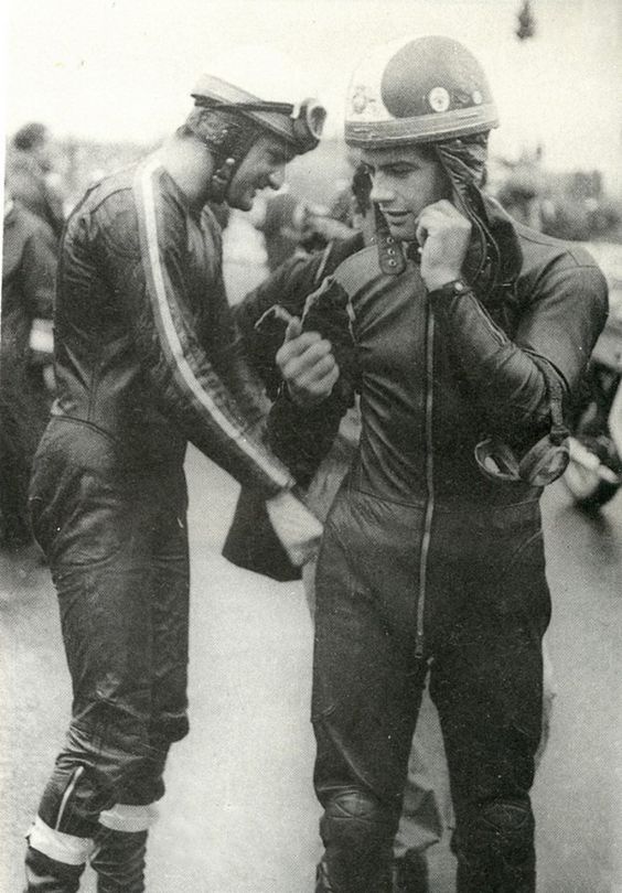 Hailwood (left) and "Ago" prepare to do battle on the starting grid.